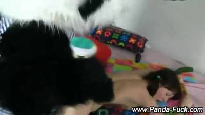 Teen toy panda fake cum facial