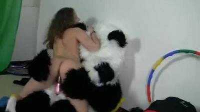 Sporty sexy teen fucks with funny panda