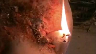 Crystel lei ordered to hotwax her entire body and burn her own pussy