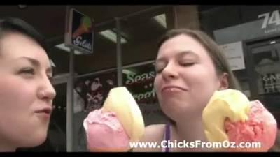 Cute young aussie lesbian amateurs eat icecream and get jiggy