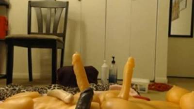 Dildo red 1 girl takes 2 dildos in the front 1 in the back on cam - amateurcamsluts.net